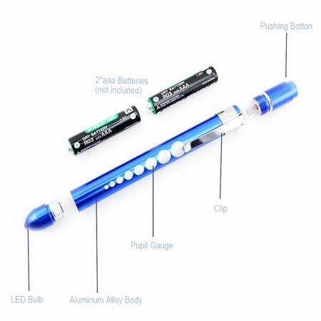 Pen Light,RISEMART Nurse Penlight Medical Reusable White Led Pen Light with Pupil Gauge Measurements for Doctor Stethoscope Heal