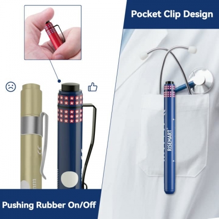 Medical Pen Light for Nurses, RISEMART LED Penlight for Doctor Nursing Students with Pupil Gauge and Batteries(Red and Blue)