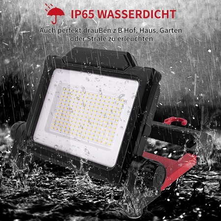 LED Baustrahler Arbeitsleuchte 100W, RISEMART Baustellenstrahler with Haken 10000LM 6500K, IP65 Wasserdicht, tragbare Baustrahle