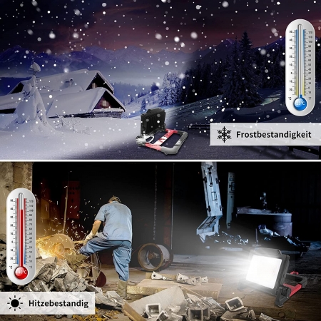 LED Baustrahler Arbeitsleuchte 100W, RISEMART Baustellenstrahler with Haken 10000LM 6500K, IP65 Wasserdicht, tragbare Baustrahle