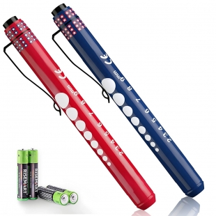 Medical Pen Light for Nurses, RISEMART LED Penlight for Doctor Nursing Students with Pupil Gauge and Batteries(Red and Blue)